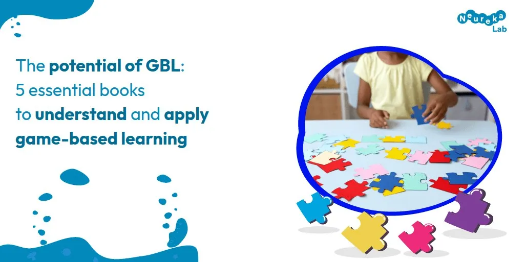 Child doing a colourful jigsaw puzzle; heading about 5 essential books to understand and apply game-based learning.