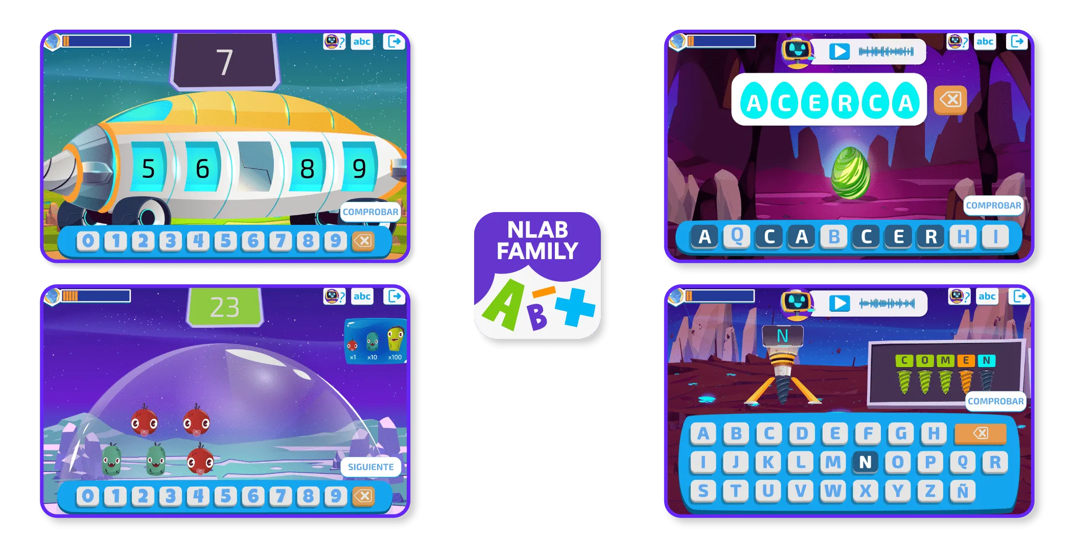 Actividades de lectura y matemáticas de la app NLab Family