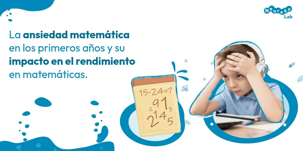 Niño preocupado con las manos en la cabeza ante sus deberes; la ansiedad matemática y su impacto en el rendimiento.