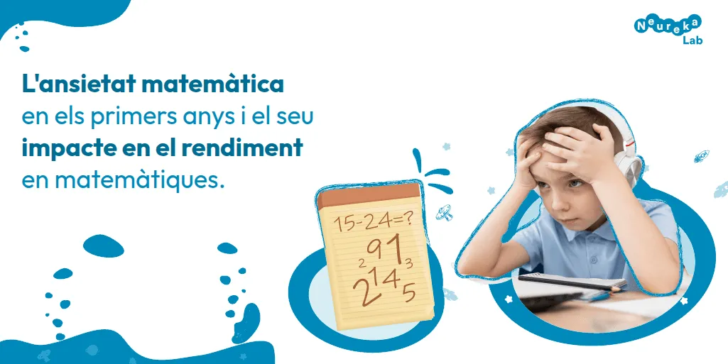 Nen capficat amb les mans al cap davant els deures; l’ansietat matemàtica i el seu impacte en el rendiment.