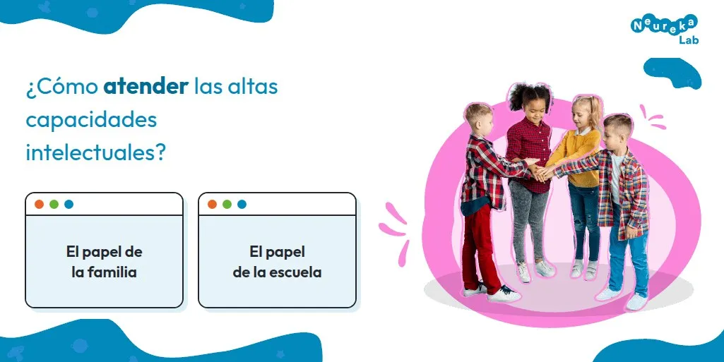 Cuatro niños juntando las manos; cómo atender las altas capacidades desde la familia y la escuela.