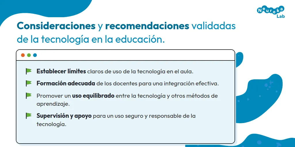 Recomendaciones validadas: límites claros, formación docente, uso equilibrado, y supervisión y apoyo