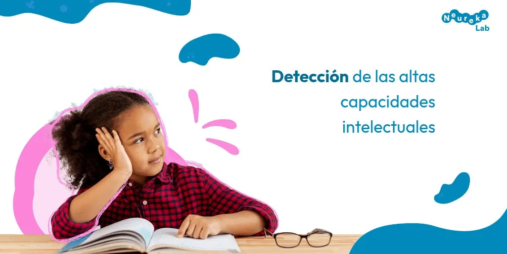 Niña pensativa ante un libro abierto; título sobre la detección de las altas capacidades intelectuales.