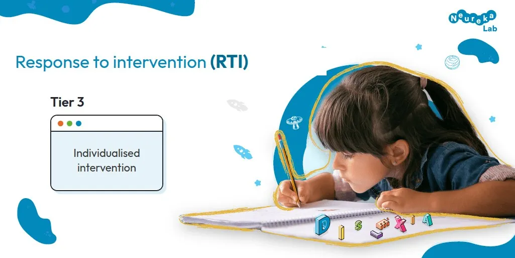 Girl writing intently; response to intervention (RTI) diagram, tier 3: individualised intervention