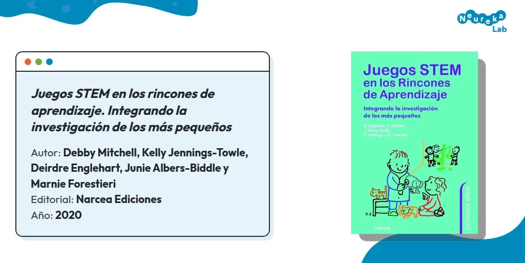 Ficha y portada de «Juegos STEM en los rincones de aprendizaje» (Narcea Ediciones, 2020).