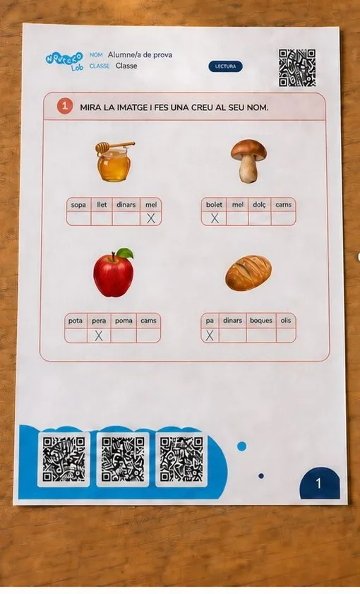 Papel: ficha de lectura resuelta con cruces