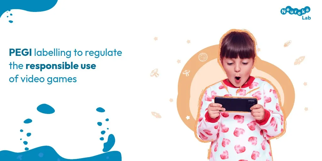 Surprised child playing on a smartphone; heading about PEGI labelling to regulate the responsible use of video games