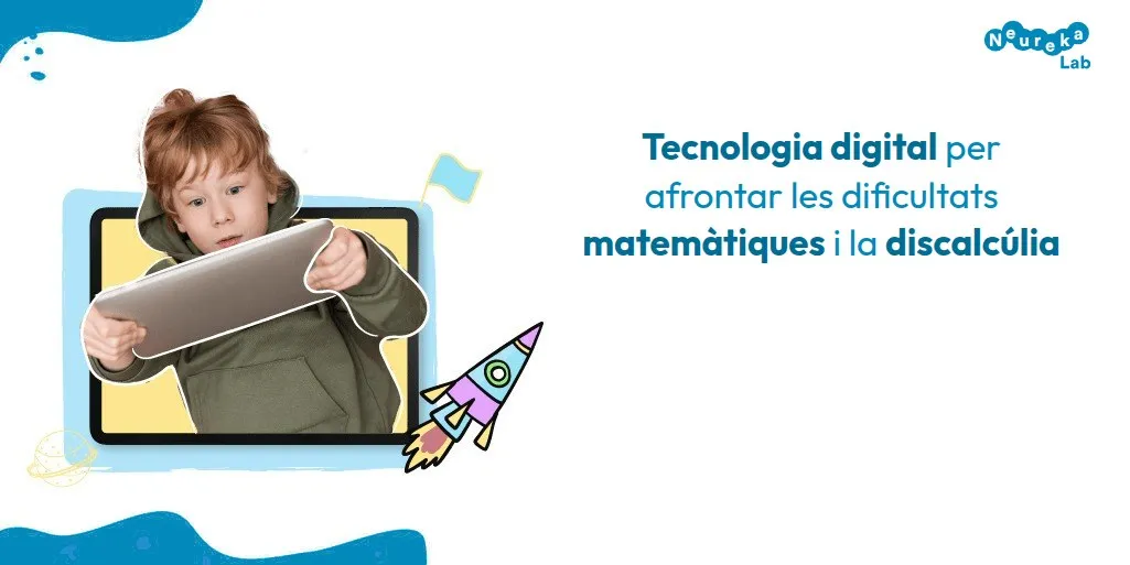 Nen sorprès jugant amb una tauleta; títol: tecnologia digital per afrontar les dificultats matemàtiques i la discalcúlia